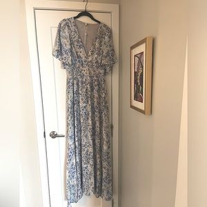 Baltic Born XL Dress Blue and White Print Verona Smocked Maxi Dress NWT!